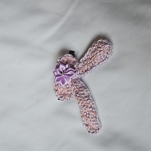 Hand Crafted Purple Crochet  Bow Hair Clip Accessory 2.5" black alligator clip - Picture 9 of 17